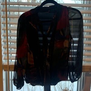 Alice + Olivia Sheer Black and Red Blouse